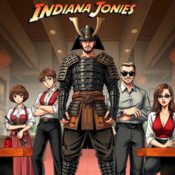An Indiana Jones style movie poster blended with manga aesthetics
