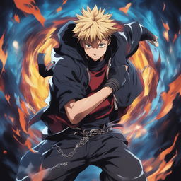 A high-quality digital art image that portrays rapper Juice WRLD as a character from the anime Jujutsu Kaisen, complete with the traditional uniform, an intense expression, and a cursed tool