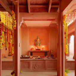 A tranquil Pooja room design located in the north-east, incorporating traditional Indian spiritual elements