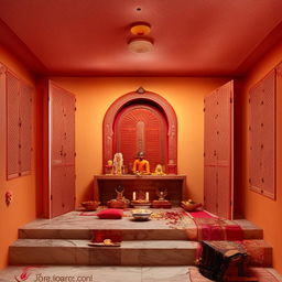 A tranquil Pooja room design located in the north-east, incorporating traditional Indian spiritual elements