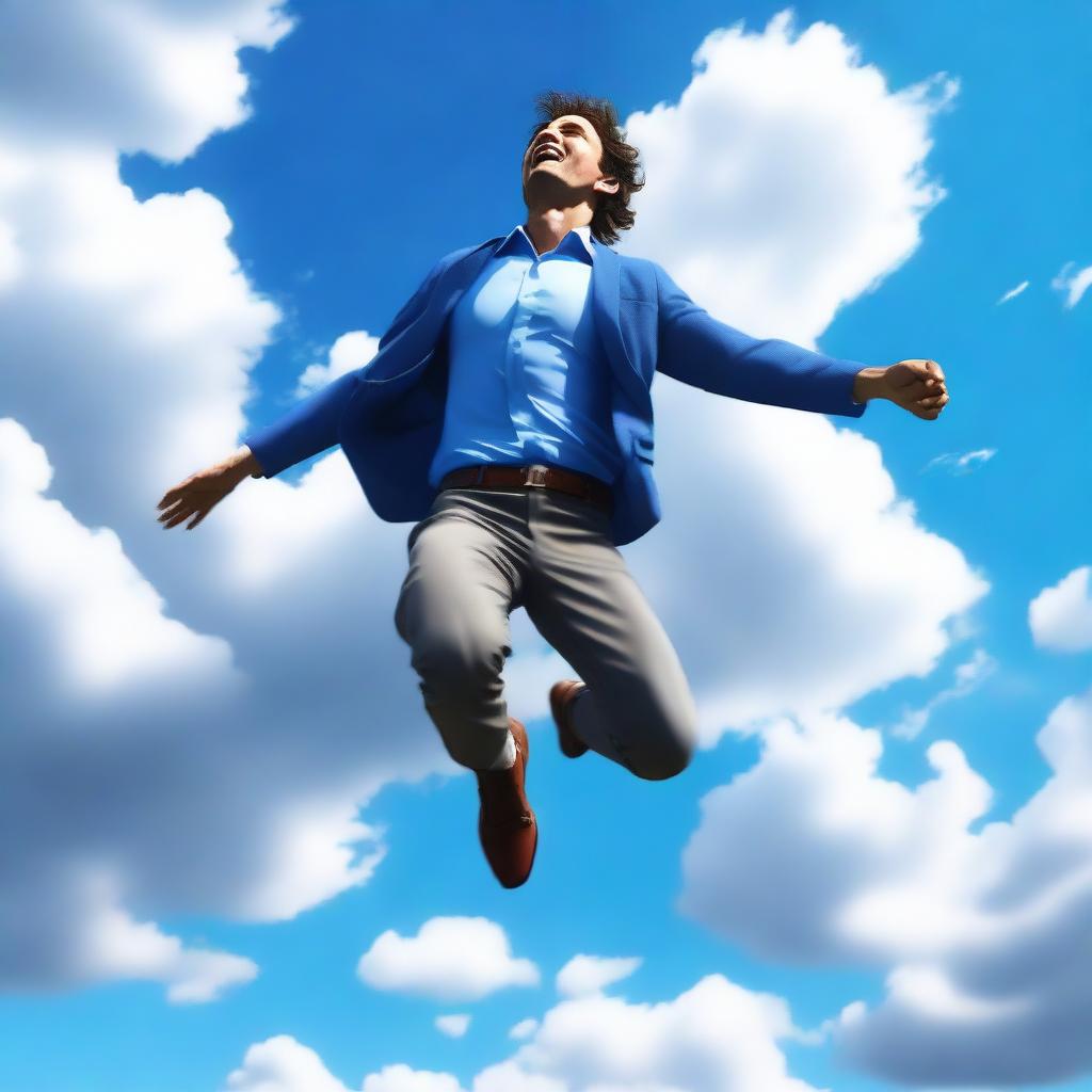 A high-quality digital rendering of a man falling from the sky