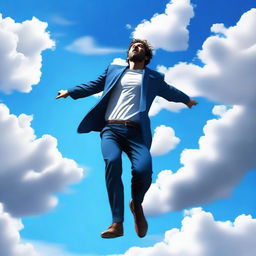 A high-quality digital rendering of a man falling from the sky