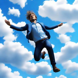 A high-quality digital rendering of a man falling from the sky