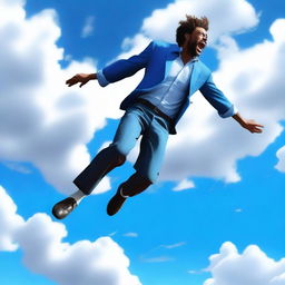 A high-quality digital rendering of a man falling from the sky