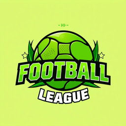 A vibrant, green football logo featuring a stylized football at the center surrounded by bold, modern typography that reads 'Football League'