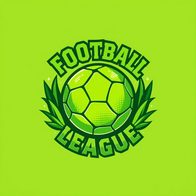 A vibrant, green football logo featuring a stylized football at the center surrounded by bold, modern typography that reads 'Football League'