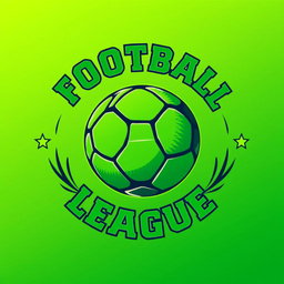 A vibrant, green football logo featuring a stylized football at the center surrounded by bold, modern typography that reads 'Football League'