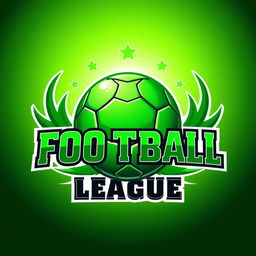 A vibrant, green football logo featuring a stylized football at the center surrounded by bold, modern typography that reads 'Football League'