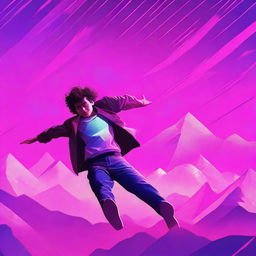 A high-quality digital rendering of a teenager falling from a synthwave sky