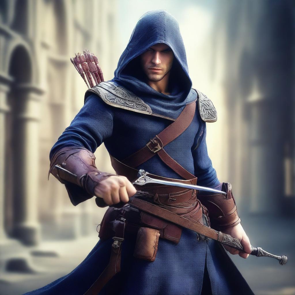 A digital art image of an average-looking 30-year-old European male, dressed as a sorcerer fighter