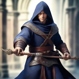 A digital art image of an average-looking 30-year-old European male, dressed as a sorcerer fighter