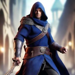 A digital art image of an average-looking 30-year-old European male, dressed as a sorcerer fighter