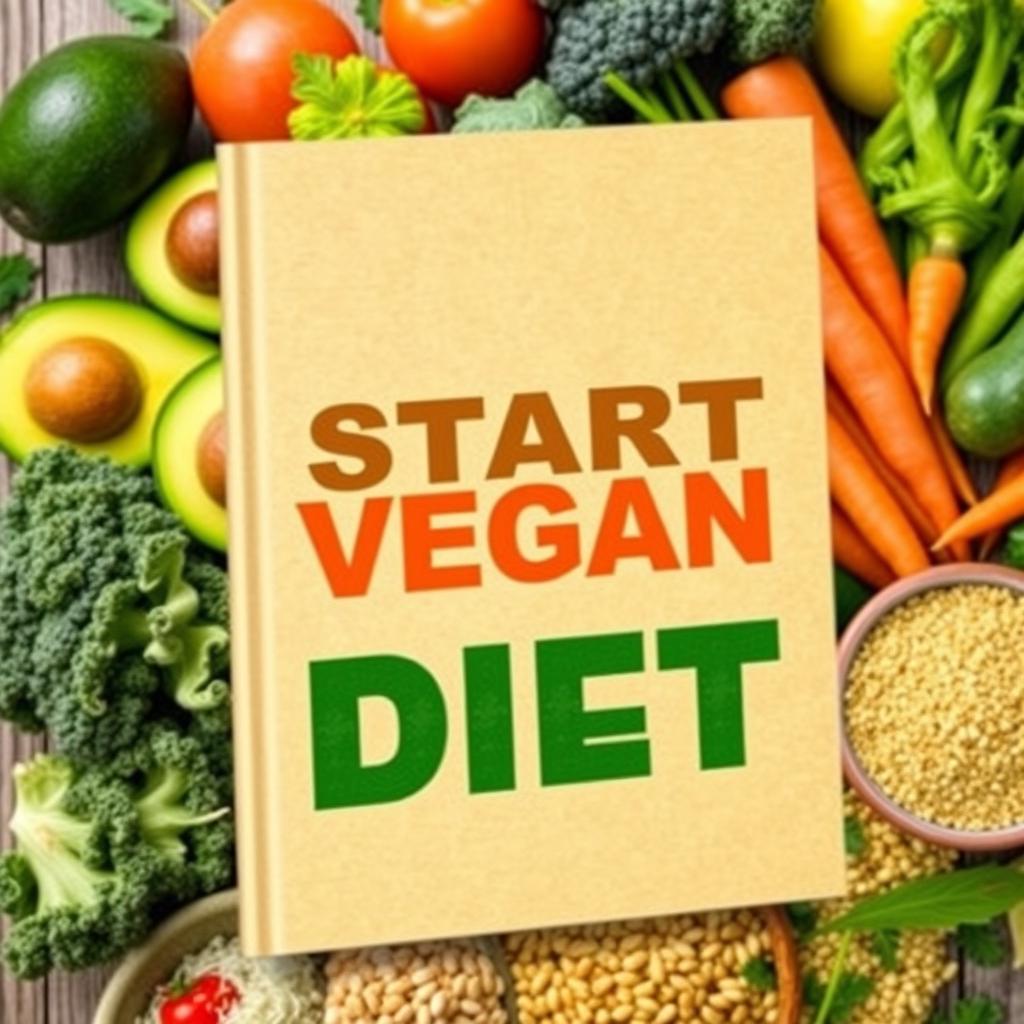 A vibrant and inviting book cover for an ebook titled 'Start Vegan Diet'