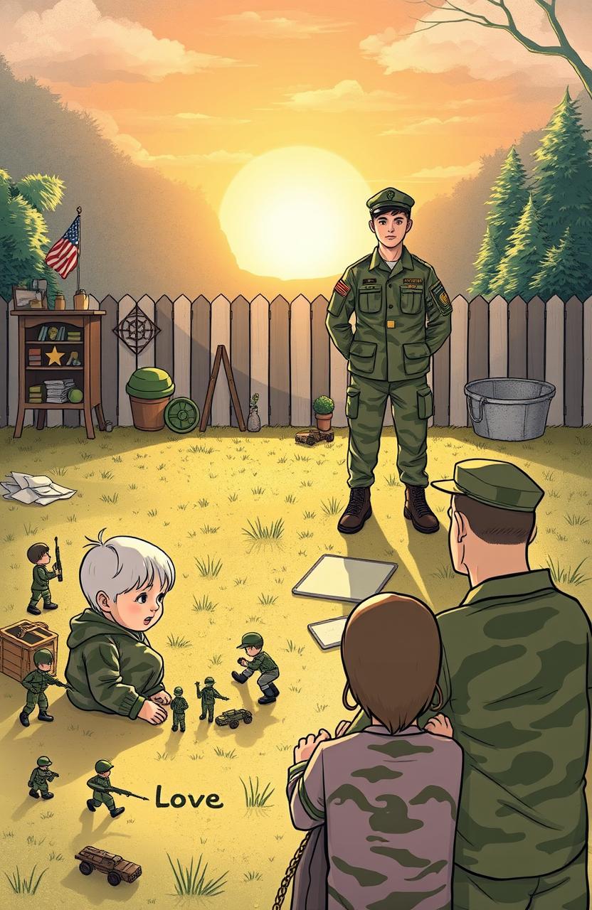 A poignant and inspiring illustration depicting the journey of a military child growing up and eventually serving in the military