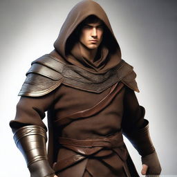 A revision of the previous digital art, now showing the sorcerer fighter's short, brown hair with the hood removed