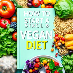 A vibrant and colorful cookbook cover design for a vegan diet