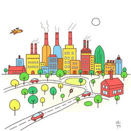A vibrant, hand-drawn, minimalist illustration in black ink, inspired by the playful cartoon styles of Peppa Pig, Bluey, and Charlie and Lola