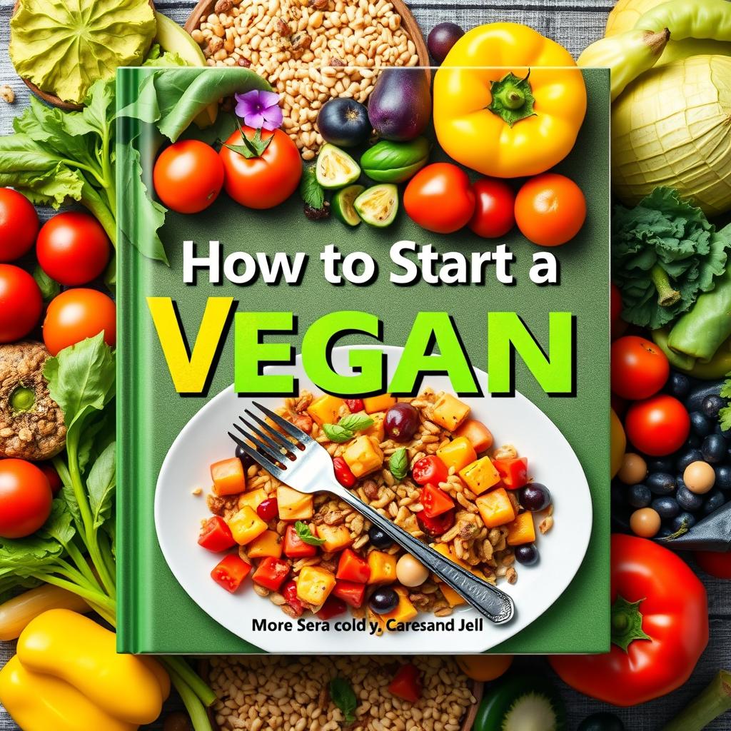 A vibrant and colorful cookbook cover design for a vegan diet