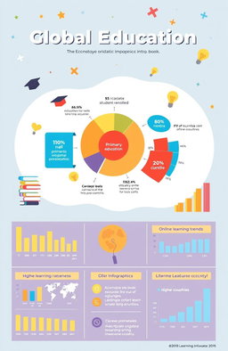 A visually appealing infographic that highlights important statistics related to global education, featuring colorful charts and graphs