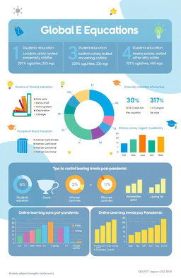 A visually appealing infographic that highlights important statistics related to global education, featuring colorful charts and graphs