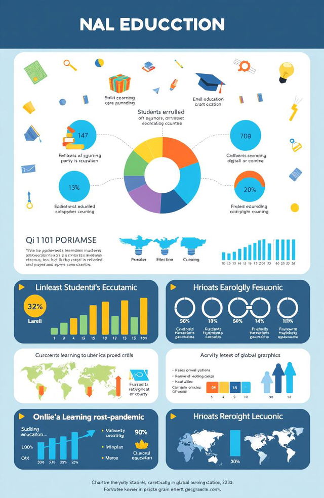 A visually appealing infographic that highlights important statistics related to global education, featuring colorful charts and graphs