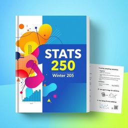 A vibrant and engaging template for a statistics textbook titled 'STATS 250', designed for the Winter 2025 semester