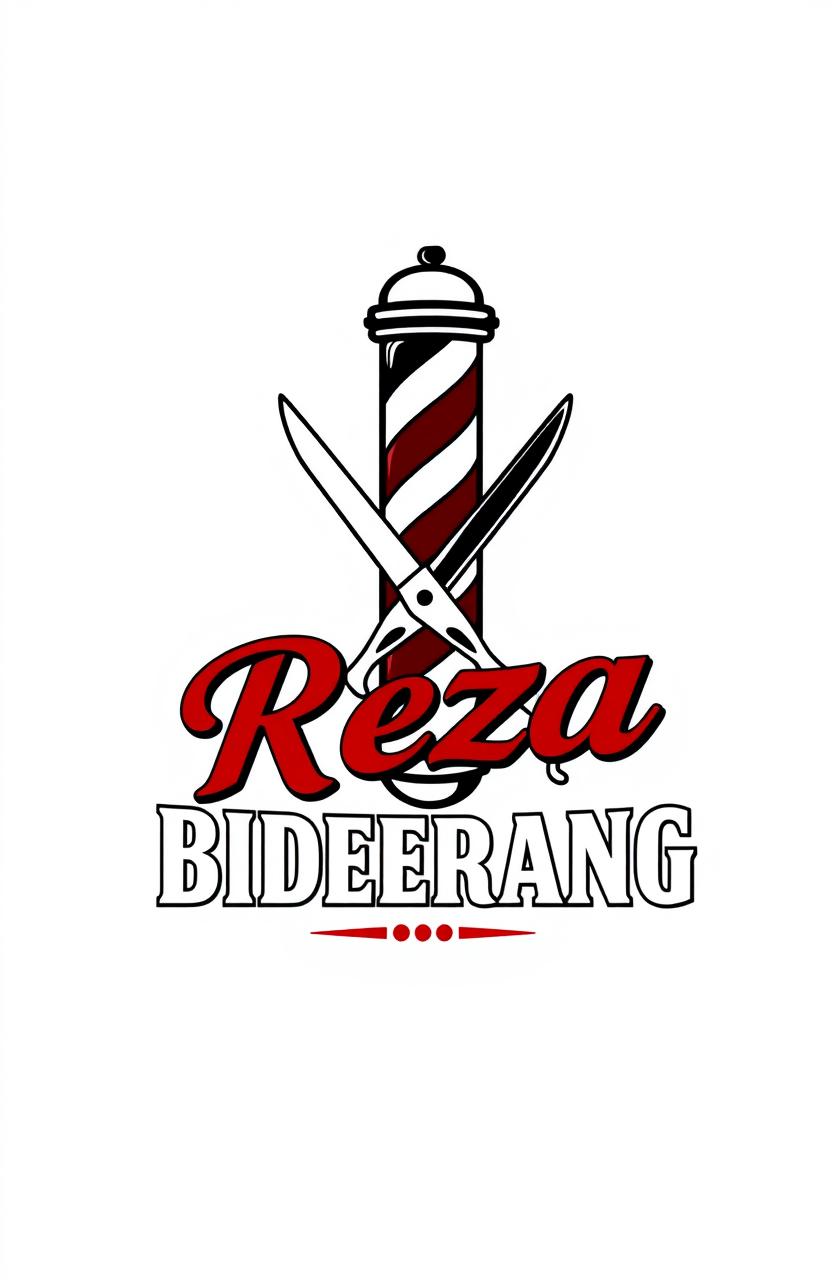 A modern and stylish logo design for a barber shop named 'Reza Biderang'