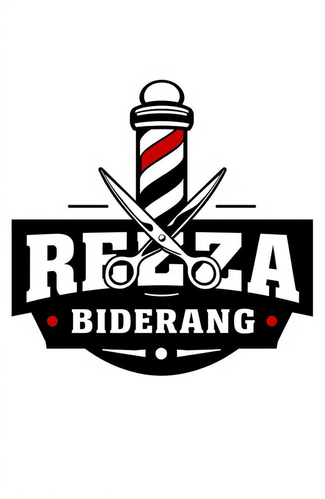 A modern and stylish logo design for a barber shop named 'Reza Biderang'