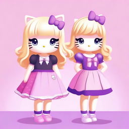 A vibrant digital art image of two girls dressed in Hello Kitty outfits