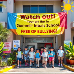 An engaging image that emphasizes the message 'Watch out! You are in Summit International School - This Zone is Free of Bullying'