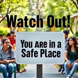 A striking image conveying the message 'Watch Out! You Are In a Safe Place'