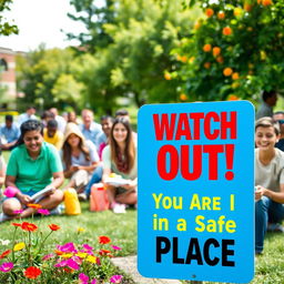 A visually striking image conveying the message 'Watch Out! You Are In a Safe Place'