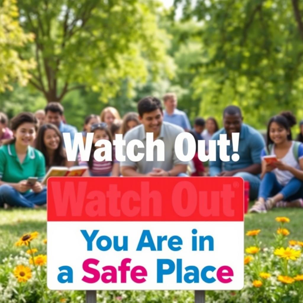 A visually striking image conveying the message 'Watch Out! You Are In a Safe Place'