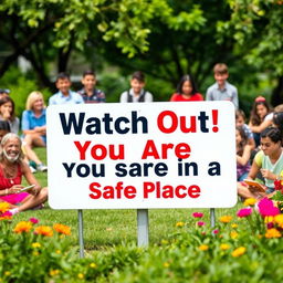 A visually striking image conveying the message 'Watch Out! You Are In a Safe Place'