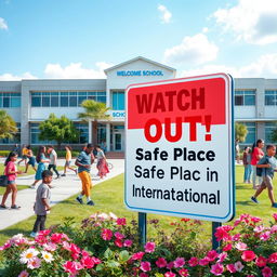 A captivating image that conveys the message 'Watch Out! It is a Safe Place in International School'