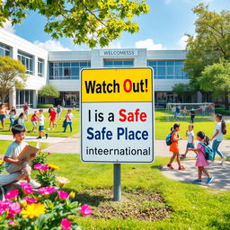 A captivating image that conveys the message 'Watch Out! It is a Safe Place in International School'
