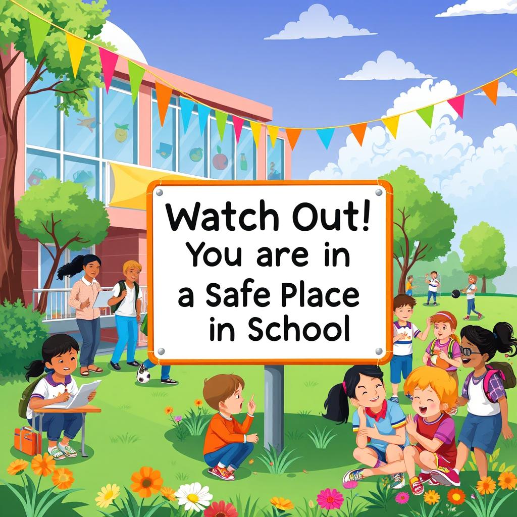 A vibrant image illustrating the message 'Watch Out! You Are in a Safe Place in School'