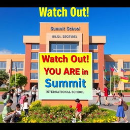 A vibrant image highlighting the message 'Watch Out! You Are in Summit International School'