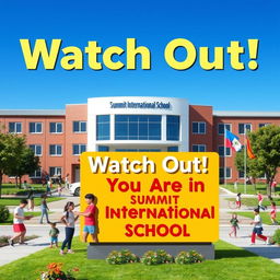 A vibrant image highlighting the message 'Watch Out! You Are in Summit International School'