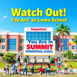 A vibrant image highlighting the message 'Watch Out! You Are in Summit International School'