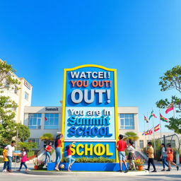 A vibrant image highlighting the message 'Watch Out! You Are in Summit International School'