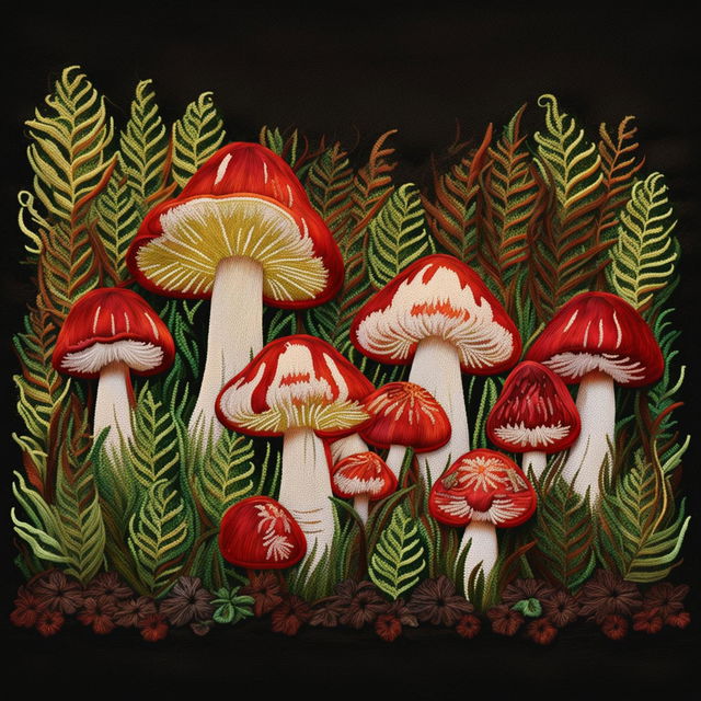 An image of a high-quality digital art piece mimicking an embroidery design