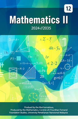 A beautifully designed cover for a mathematics textbook titled 'Mathematics II', specifically for the academic session 2024/2025