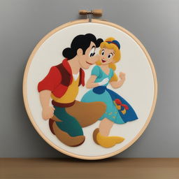 A high-quality Disney character embroidery on a classic wooden hoop