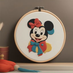 A high-quality Disney character embroidery on a classic wooden hoop