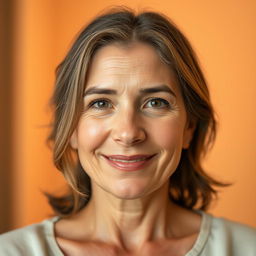 A 38-year-old woman with light skin and a natural style, featuring minimal makeup