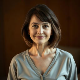 A 38-year-old woman with light skin and a natural style, showcasing minimal makeup