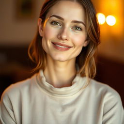 A 35-year-old woman with light skin and a natural style, showcasing minimal makeup