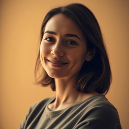 A 35-year-old woman with light skin and a natural style, showcasing minimal makeup