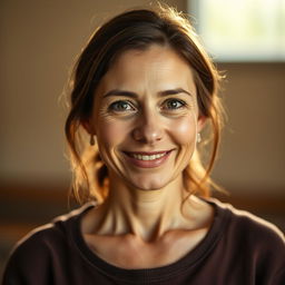 A 35-year-old woman with light skin and a natural style, featuring minimal makeup